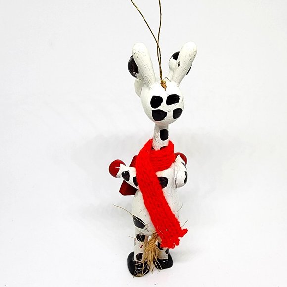 Christmas Cow Caroling Standing Scarf Red White Wood Holiday Ornament - Picture 6 of 8